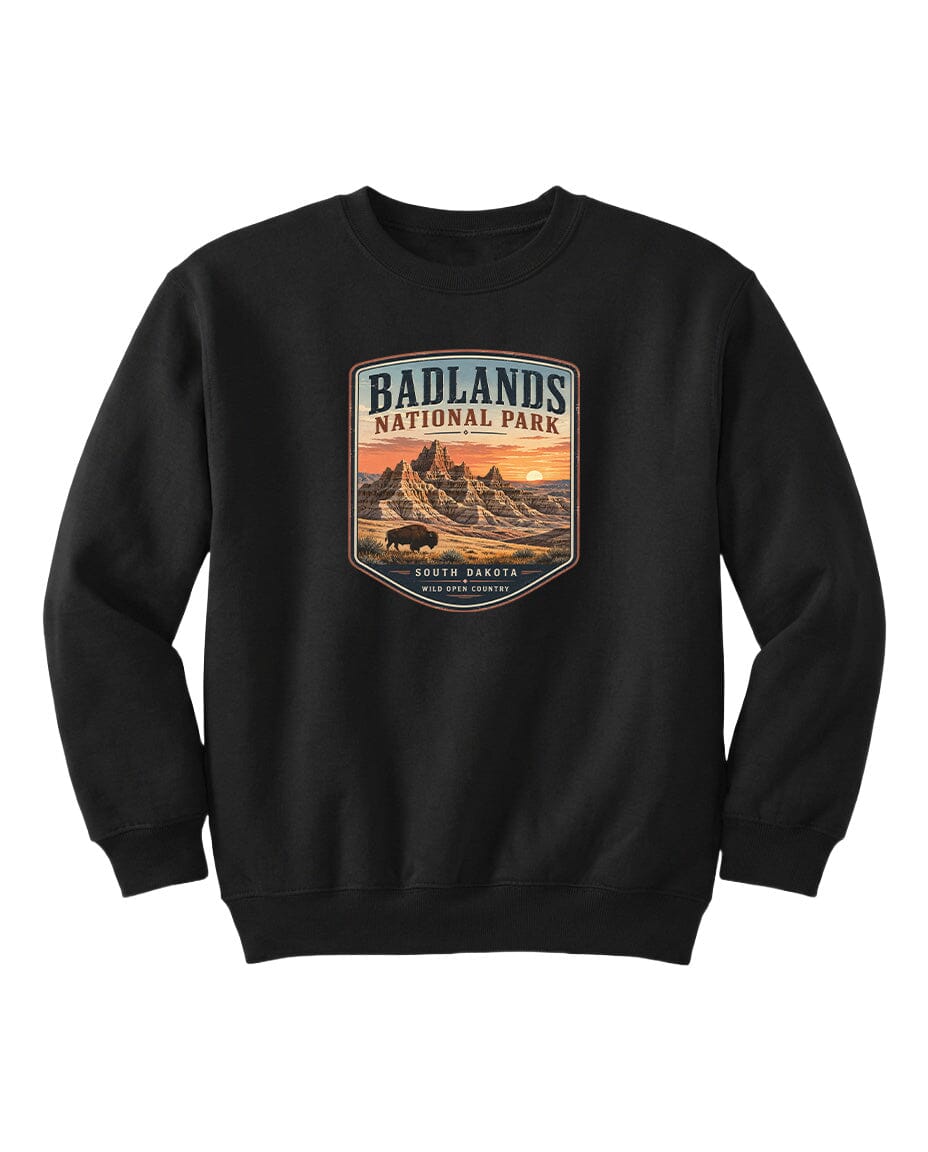 YOUTH Badlands National Park Badge Chest Logo T Shirt | Hoodie | Long Sleeve | Sweatshirt | Crew Neck | Tank Top 1 Fiesta Doodle waterproof vinyl sticker. dishwasher safe outdoor sticker.