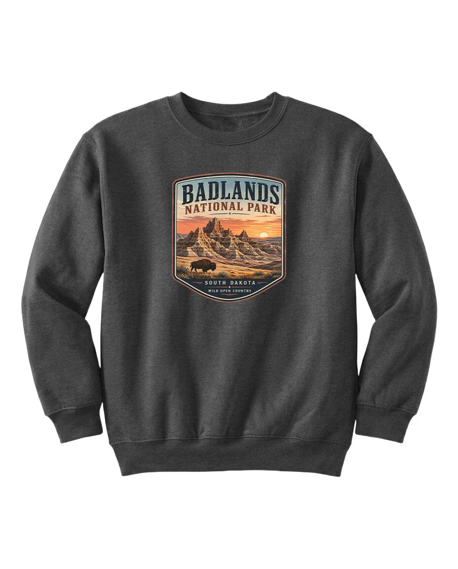 YOUTH Badlands National Park Badge Chest Logo T Shirt | Hoodie | Long Sleeve | Sweatshirt | Crew Neck | Tank Top 1 Fiesta Doodle waterproof vinyl sticker. dishwasher safe outdoor sticker.