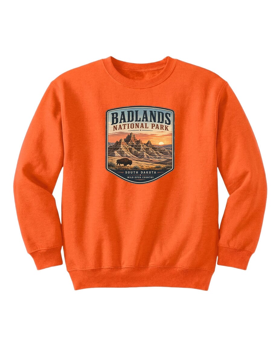 YOUTH Badlands National Park Badge Chest Logo T Shirt | Hoodie | Long Sleeve | Sweatshirt | Crew Neck | Tank Top 1 Fiesta Doodle waterproof vinyl sticker. dishwasher safe outdoor sticker.