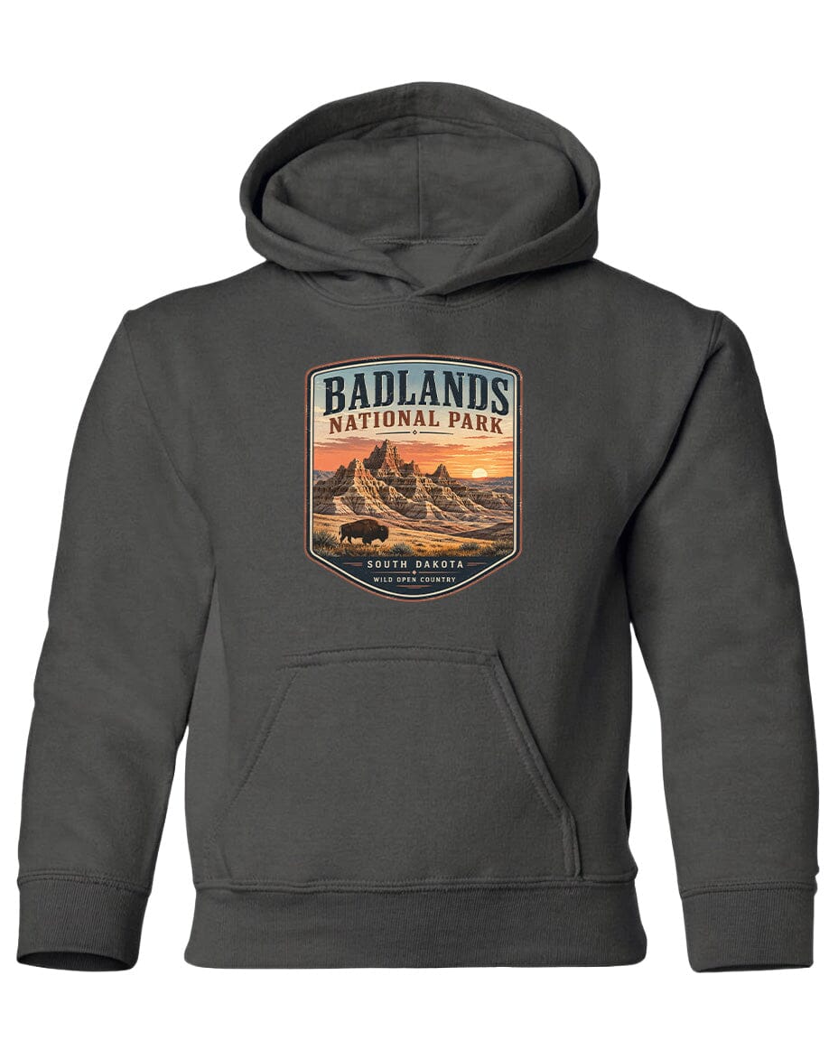 YOUTH Badlands National Park Badge Chest Logo T Shirt | Hoodie | Long Sleeve | Sweatshirt | Crew Neck | Tank Top 1 Fiesta Doodle waterproof vinyl sticker. dishwasher safe outdoor sticker.