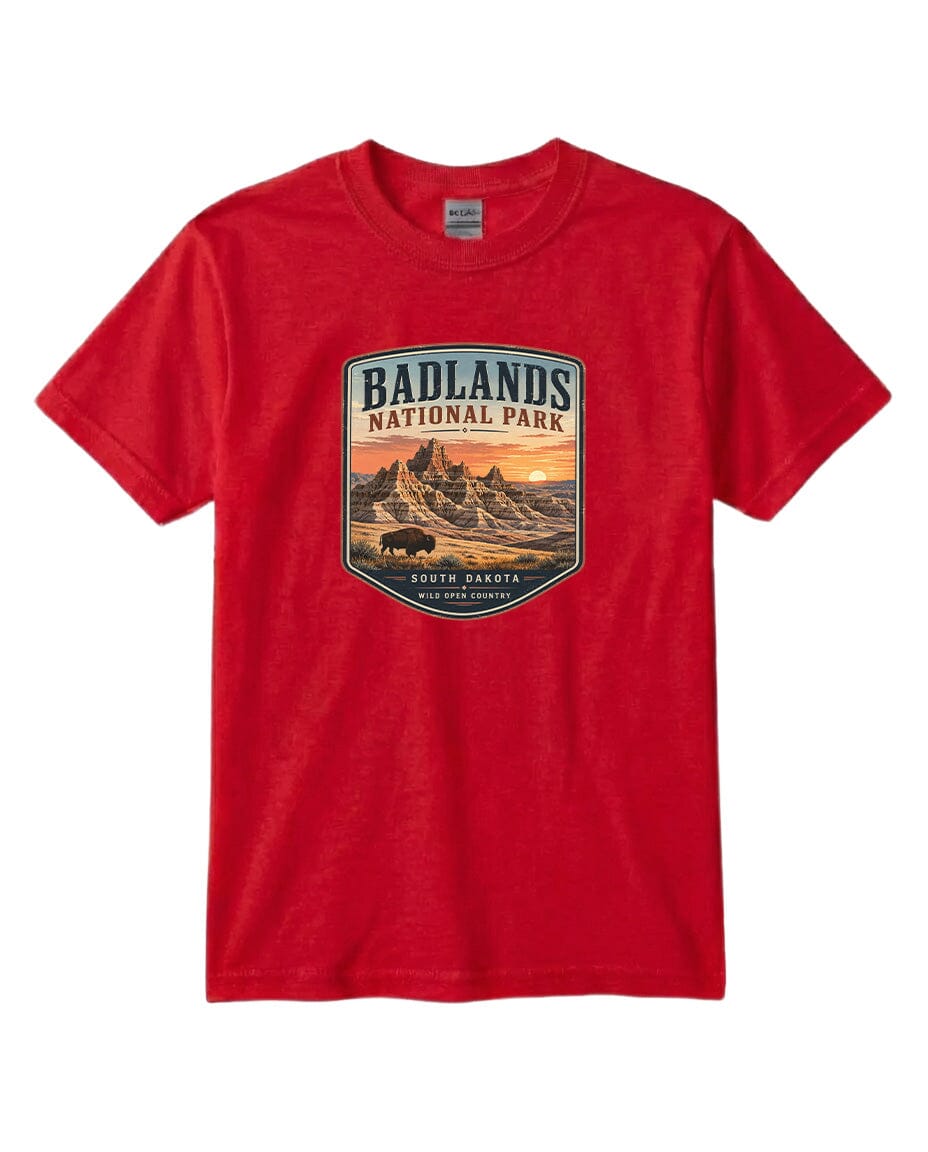 YOUTH Badlands National Park Badge Chest Logo T Shirt | Hoodie | Long Sleeve | Sweatshirt | Crew Neck | Tank Top 1 Fiesta Doodle waterproof vinyl sticker. dishwasher safe outdoor sticker.