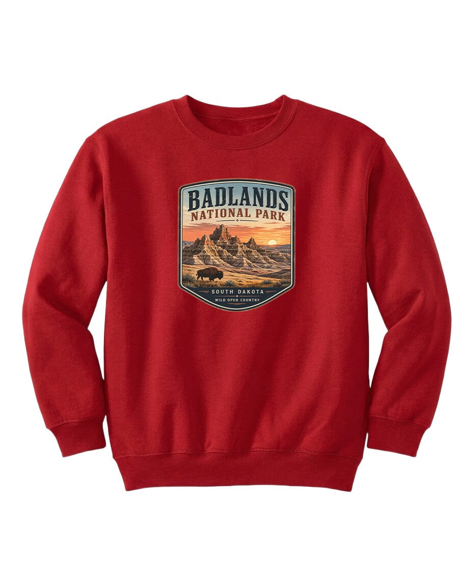 YOUTH Badlands National Park Badge Chest Logo T Shirt | Hoodie | Long Sleeve | Sweatshirt | Crew Neck | Tank Top 1 Fiesta Doodle waterproof vinyl sticker. dishwasher safe outdoor sticker.