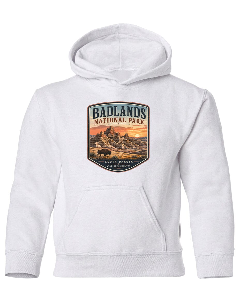 YOUTH Badlands National Park Badge Chest Logo T Shirt | Hoodie | Long Sleeve | Sweatshirt | Crew Neck | Tank Top 1 Fiesta Doodle waterproof vinyl sticker. dishwasher safe outdoor sticker.
