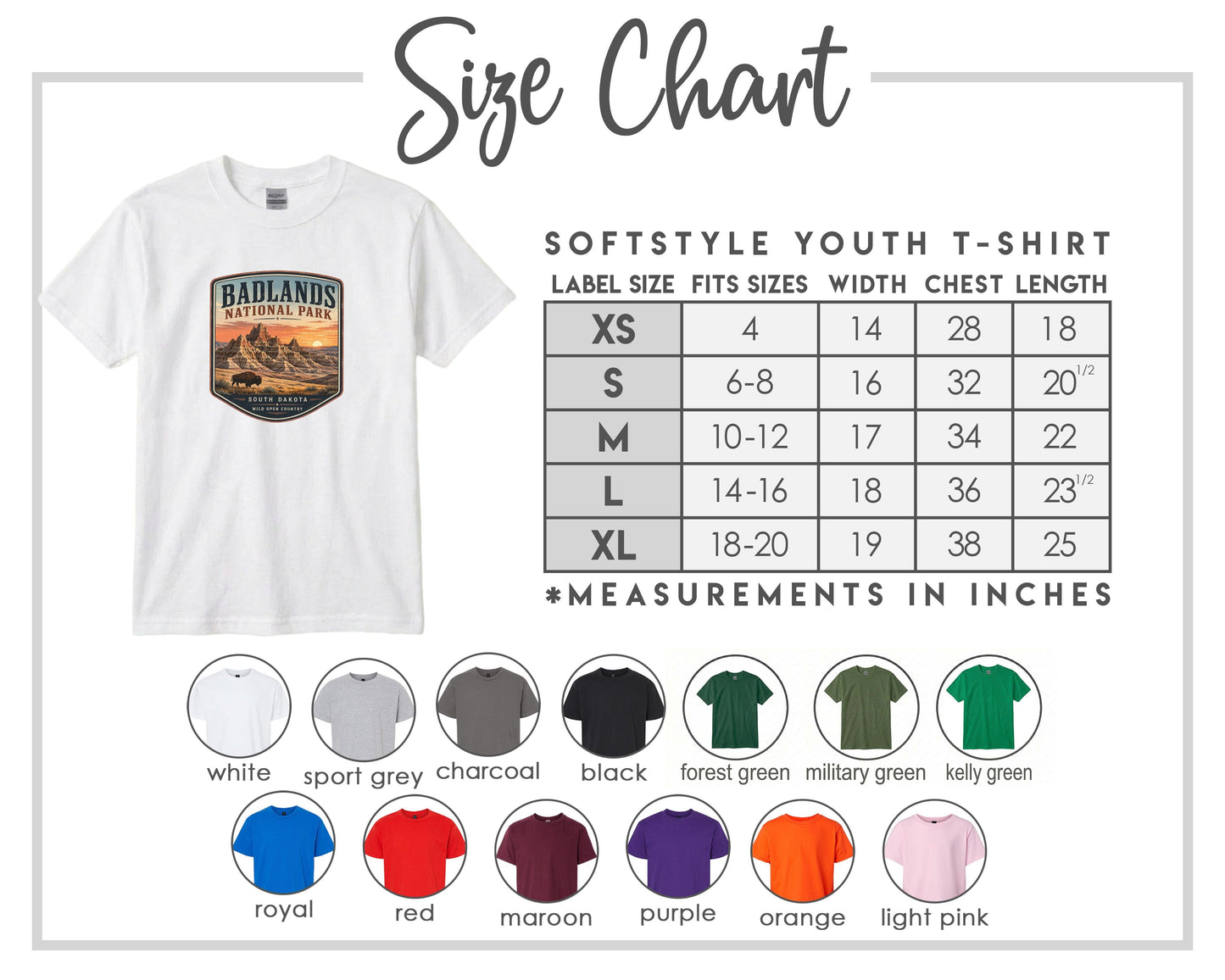 YOUTH Badlands National Park Badge Chest Logo T Shirt | Hoodie | Long Sleeve | Sweatshirt | Crew Neck | Tank Top 1 Fiesta Doodle waterproof vinyl sticker. dishwasher safe outdoor sticker.