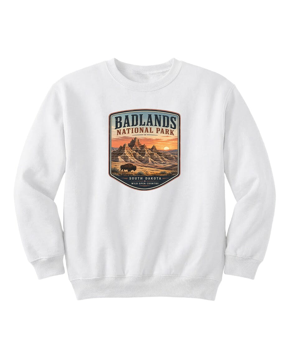 YOUTH Badlands National Park Badge Chest Logo T Shirt | Hoodie | Long Sleeve | Sweatshirt | Crew Neck | Tank Top 1 Fiesta Doodle waterproof vinyl sticker. dishwasher safe outdoor sticker.
