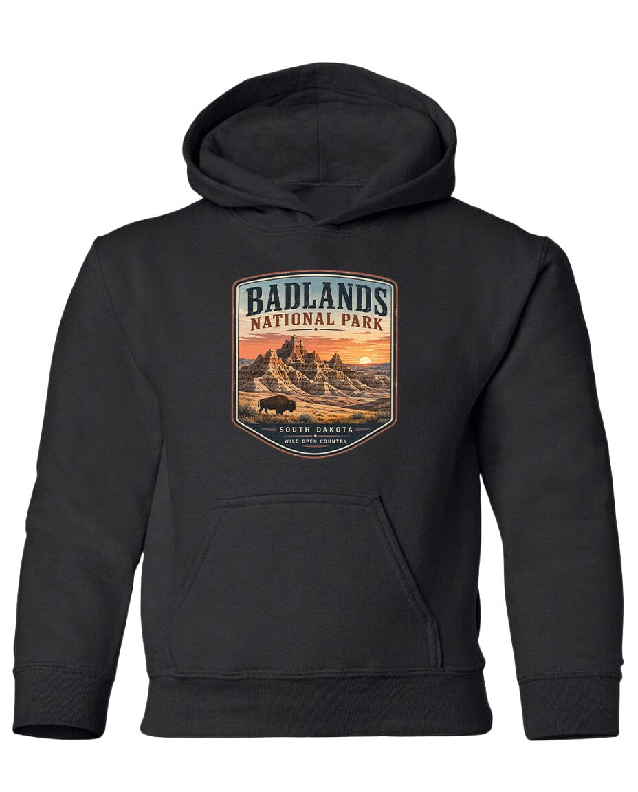 YOUTH Badlands National Park Badge Chest Logo T Shirt | Hoodie | Long Sleeve | Sweatshirt | Crew Neck | Tank Top 1 Fiesta Doodle waterproof vinyl sticker. dishwasher safe outdoor sticker.