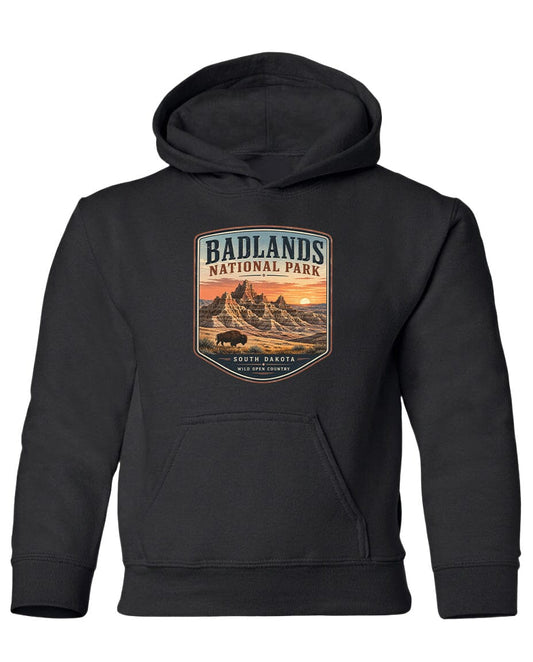 YOUTH Badlands National Park Badge Chest Logo T Shirt | Hoodie | Long Sleeve | Sweatshirt | Crew Neck | Tank Top 1 Fiesta Doodle waterproof vinyl sticker. dishwasher safe outdoor sticker.