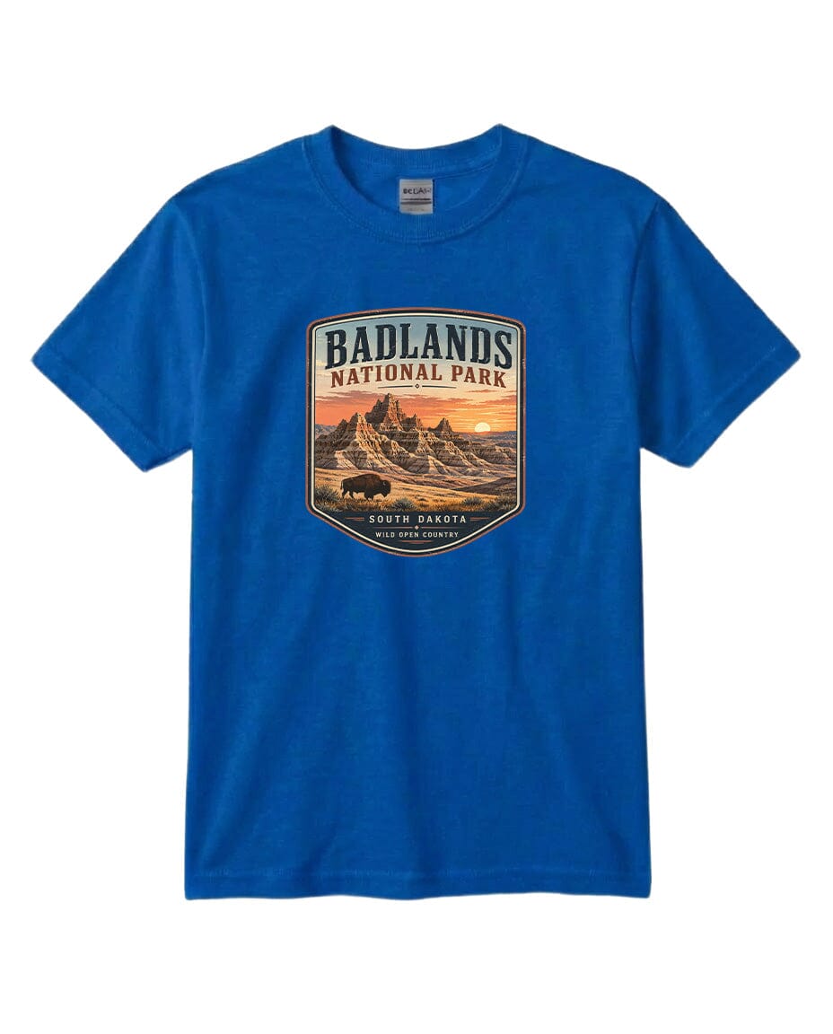 YOUTH Badlands National Park Badge Chest Logo T Shirt | Hoodie | Long Sleeve | Sweatshirt | Crew Neck | Tank Top 1 Fiesta Doodle waterproof vinyl sticker. dishwasher safe outdoor sticker.