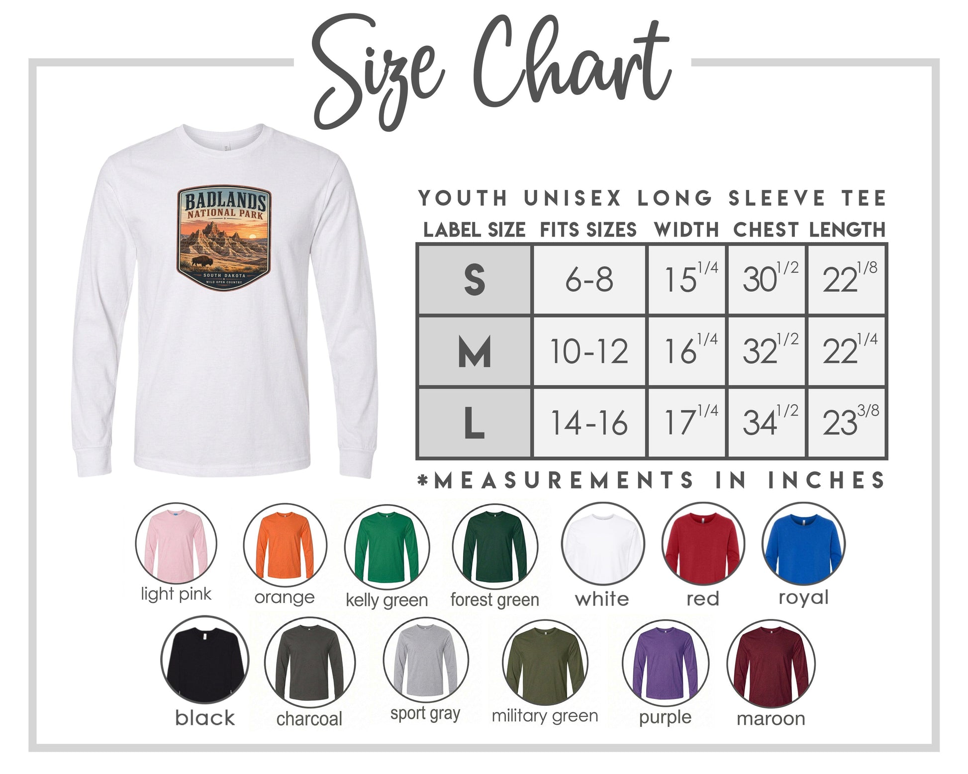 YOUTH Badlands National Park Badge Chest Logo T Shirt | Hoodie | Long Sleeve | Sweatshirt | Crew Neck | Tank Top 1 Fiesta Doodle waterproof vinyl sticker. dishwasher safe outdoor sticker.