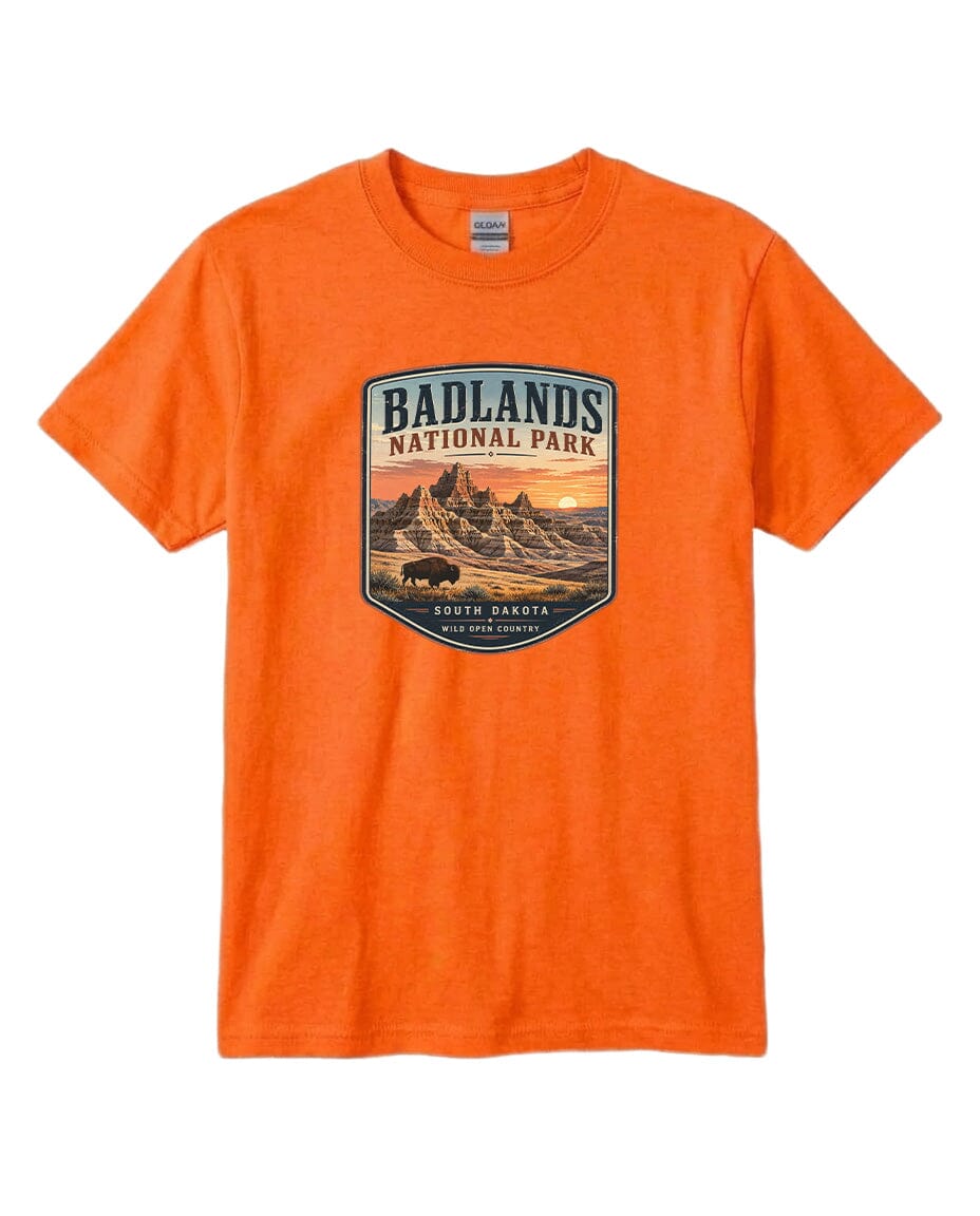 YOUTH Badlands National Park Badge Chest Logo T Shirt | Hoodie | Long Sleeve | Sweatshirt | Crew Neck | Tank Top 1 Fiesta Doodle waterproof vinyl sticker. dishwasher safe outdoor sticker.