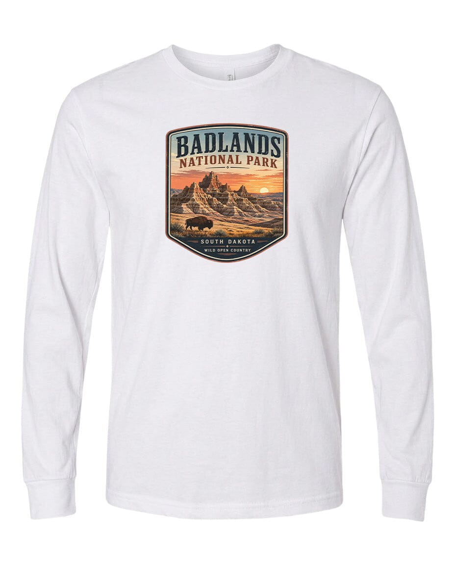 YOUTH Badlands National Park Badge Chest Logo T Shirt | Hoodie | Long Sleeve | Sweatshirt | Crew Neck | Tank Top 1 Fiesta Doodle waterproof vinyl sticker. dishwasher safe outdoor sticker.