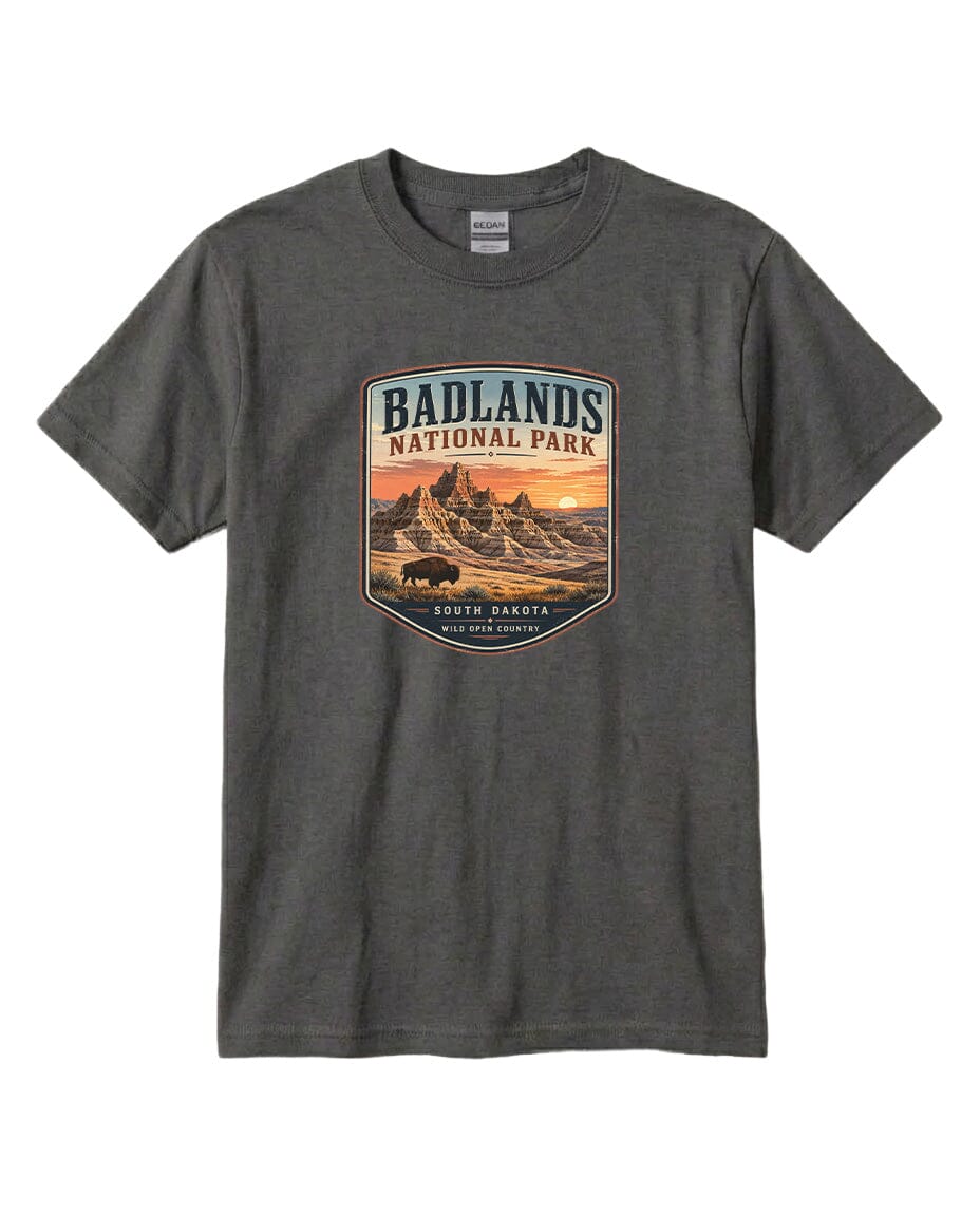 YOUTH Badlands National Park Badge Chest Logo T Shirt | Hoodie | Long Sleeve | Sweatshirt | Crew Neck | Tank Top 1 Fiesta Doodle waterproof vinyl sticker. dishwasher safe outdoor sticker.