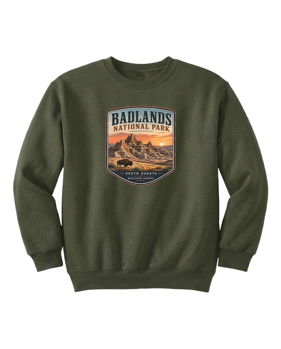YOUTH Badlands National Park Badge Chest Logo T Shirt | Hoodie | Long Sleeve | Sweatshirt | Crew Neck | Tank Top 1 Fiesta Doodle waterproof vinyl sticker. dishwasher safe outdoor sticker.