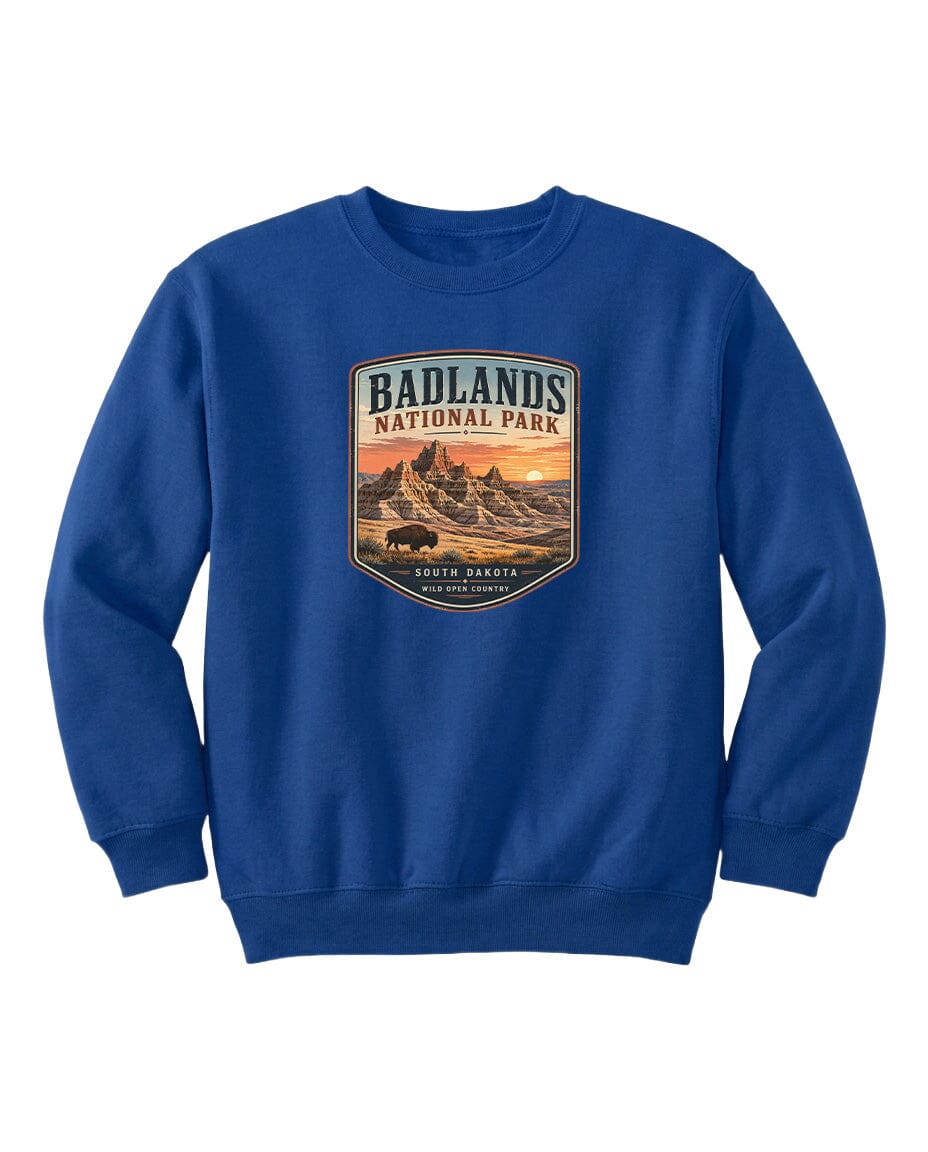 YOUTH Badlands National Park Badge Chest Logo T Shirt | Hoodie | Long Sleeve | Sweatshirt | Crew Neck | Tank Top 1 Fiesta Doodle waterproof vinyl sticker. dishwasher safe outdoor sticker.