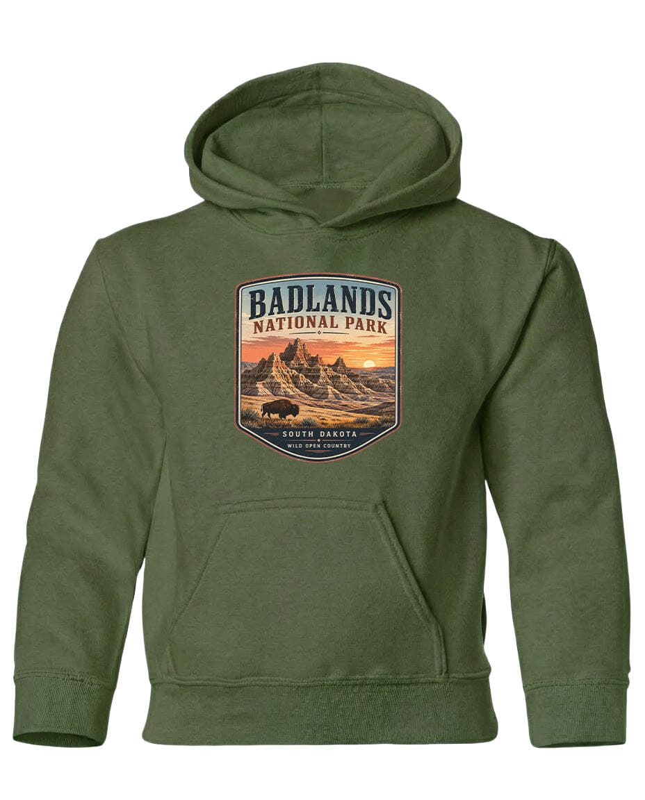 YOUTH Badlands National Park Badge Chest Logo T Shirt | Hoodie | Long Sleeve | Sweatshirt | Crew Neck | Tank Top 1 Fiesta Doodle waterproof vinyl sticker. dishwasher safe outdoor sticker.