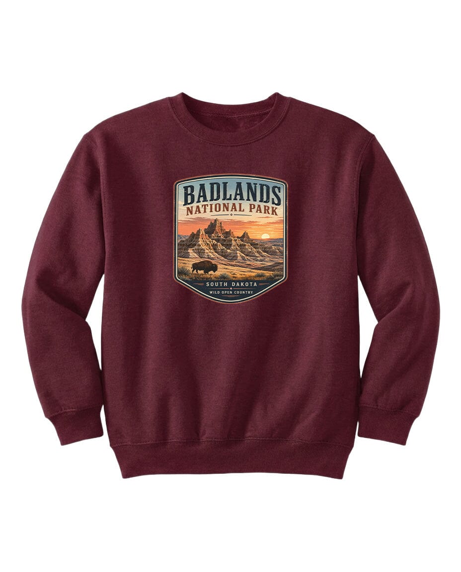 YOUTH Badlands National Park Badge Chest Logo T Shirt | Hoodie | Long Sleeve | Sweatshirt | Crew Neck | Tank Top 1 Fiesta Doodle waterproof vinyl sticker. dishwasher safe outdoor sticker.