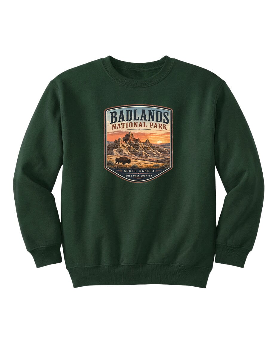 YOUTH Badlands National Park Badge Chest Logo T Shirt | Hoodie | Long Sleeve | Sweatshirt | Crew Neck | Tank Top 1 Fiesta Doodle waterproof vinyl sticker. dishwasher safe outdoor sticker.