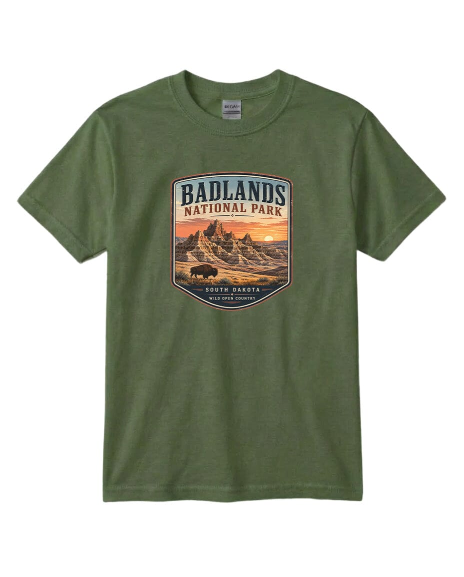 YOUTH Badlands National Park Badge Chest Logo T Shirt | Hoodie | Long Sleeve | Sweatshirt | Crew Neck | Tank Top 1 Fiesta Doodle waterproof vinyl sticker. dishwasher safe outdoor sticker.