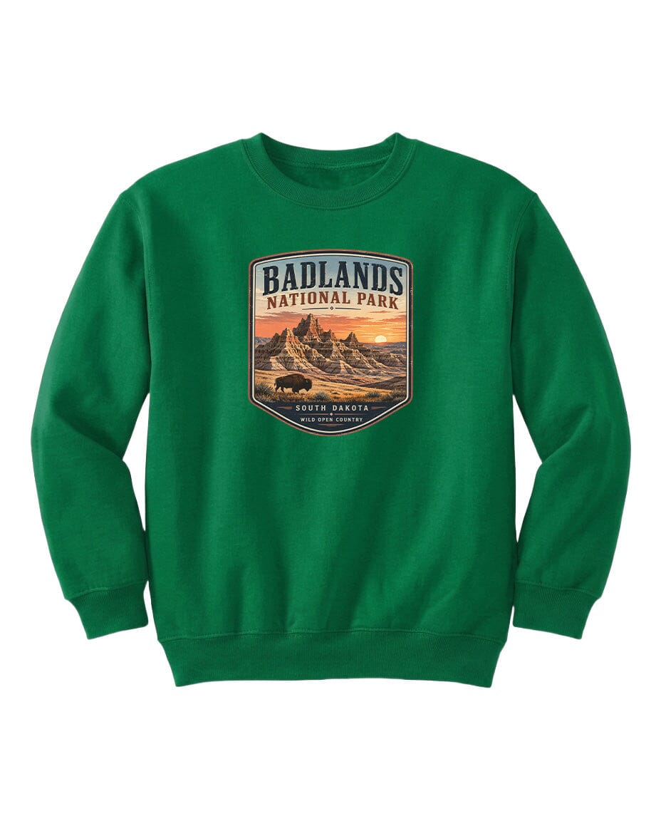 YOUTH Badlands National Park Badge Chest Logo T Shirt | Hoodie | Long Sleeve | Sweatshirt | Crew Neck | Tank Top 1 Fiesta Doodle waterproof vinyl sticker. dishwasher safe outdoor sticker.