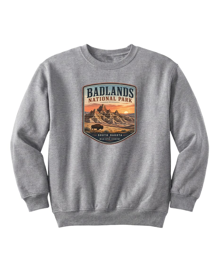 YOUTH Badlands National Park Badge Chest Logo T Shirt | Hoodie | Long Sleeve | Sweatshirt | Crew Neck | Tank Top 1 Fiesta Doodle waterproof vinyl sticker. dishwasher safe outdoor sticker.