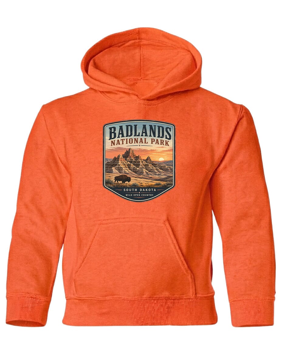 YOUTH Badlands National Park Badge Chest Logo T Shirt | Hoodie | Long Sleeve | Sweatshirt | Crew Neck | Tank Top 1 Fiesta Doodle waterproof vinyl sticker. dishwasher safe outdoor sticker.