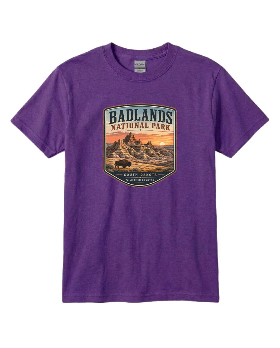 YOUTH Badlands National Park Badge Chest Logo T Shirt | Hoodie | Long Sleeve | Sweatshirt | Crew Neck | Tank Top 1 Fiesta Doodle waterproof vinyl sticker. dishwasher safe outdoor sticker.