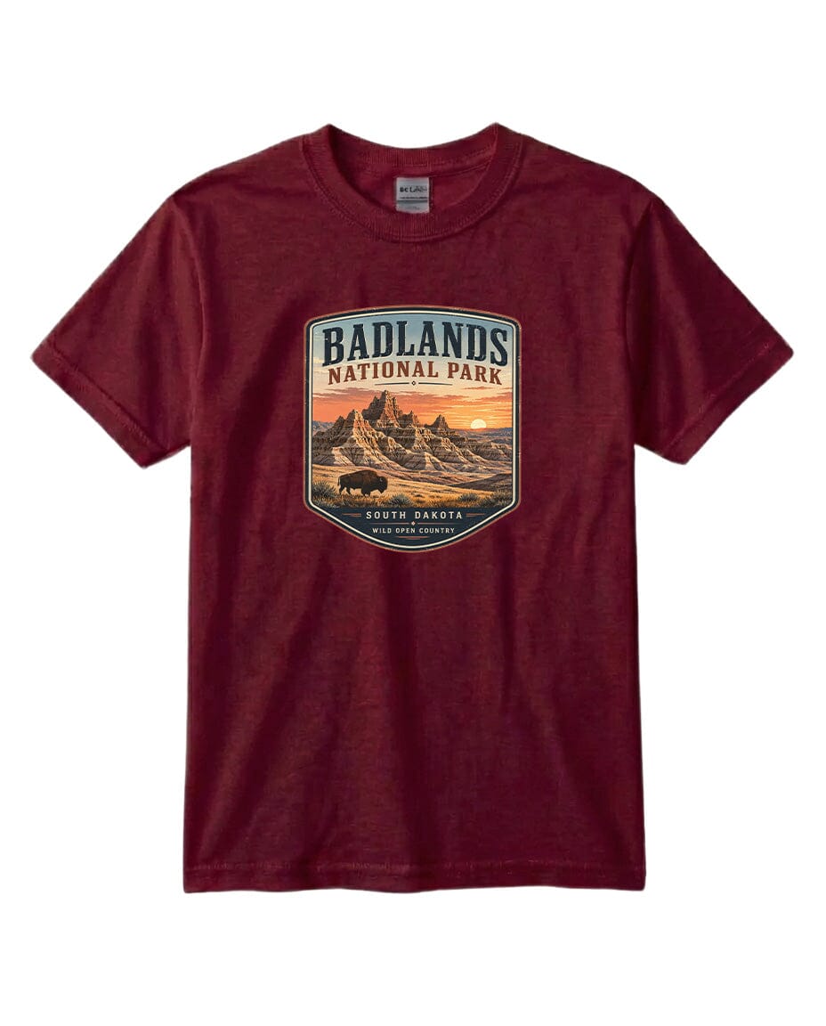 YOUTH Badlands National Park Badge Chest Logo T Shirt | Hoodie | Long Sleeve | Sweatshirt | Crew Neck | Tank Top 1 Fiesta Doodle waterproof vinyl sticker. dishwasher safe outdoor sticker.