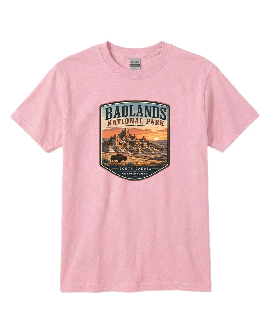 YOUTH Badlands National Park Badge Chest Logo T Shirt | Hoodie | Long Sleeve | Sweatshirt | Crew Neck | Tank Top 1 Fiesta Doodle waterproof vinyl sticker. dishwasher safe outdoor sticker.