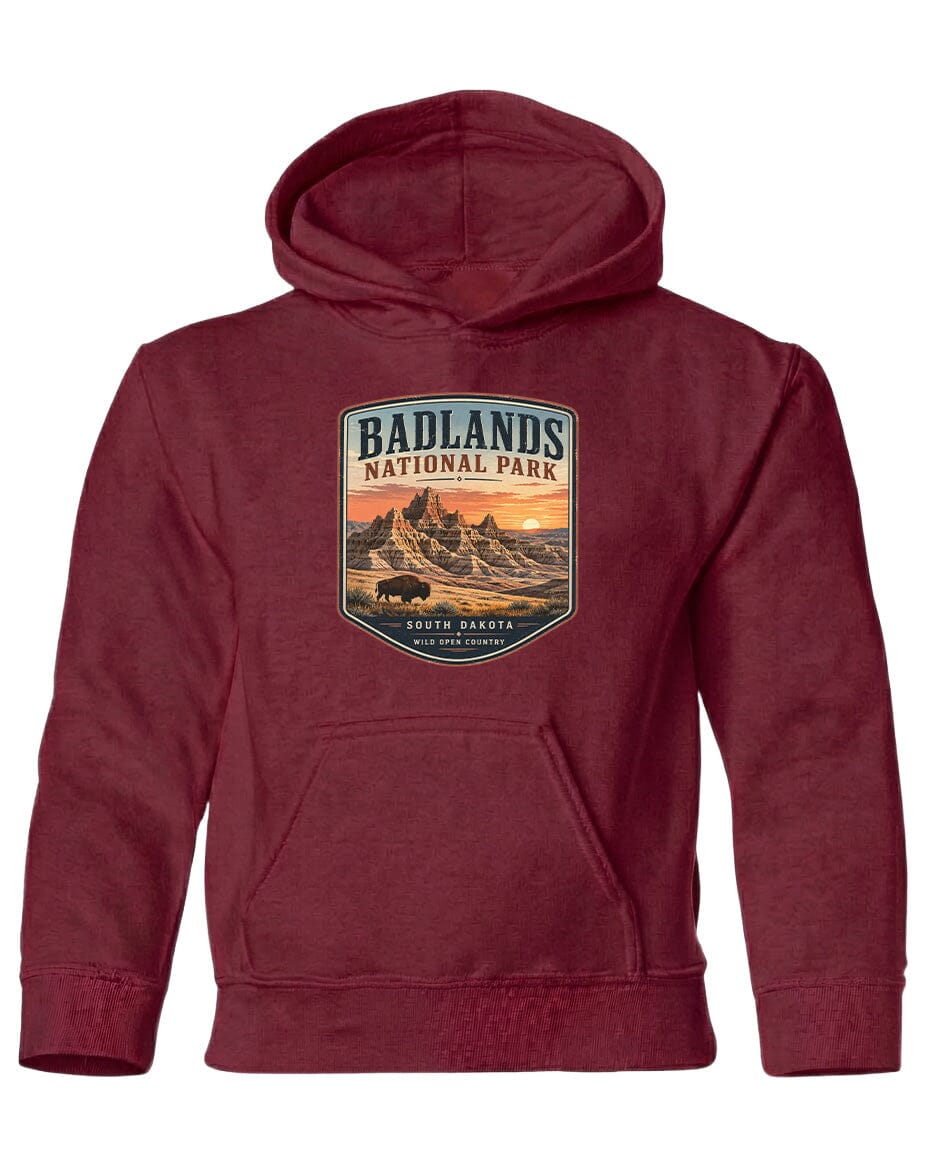 YOUTH Badlands National Park Badge Chest Logo T Shirt | Hoodie | Long Sleeve | Sweatshirt | Crew Neck | Tank Top 1 Fiesta Doodle waterproof vinyl sticker. dishwasher safe outdoor sticker.