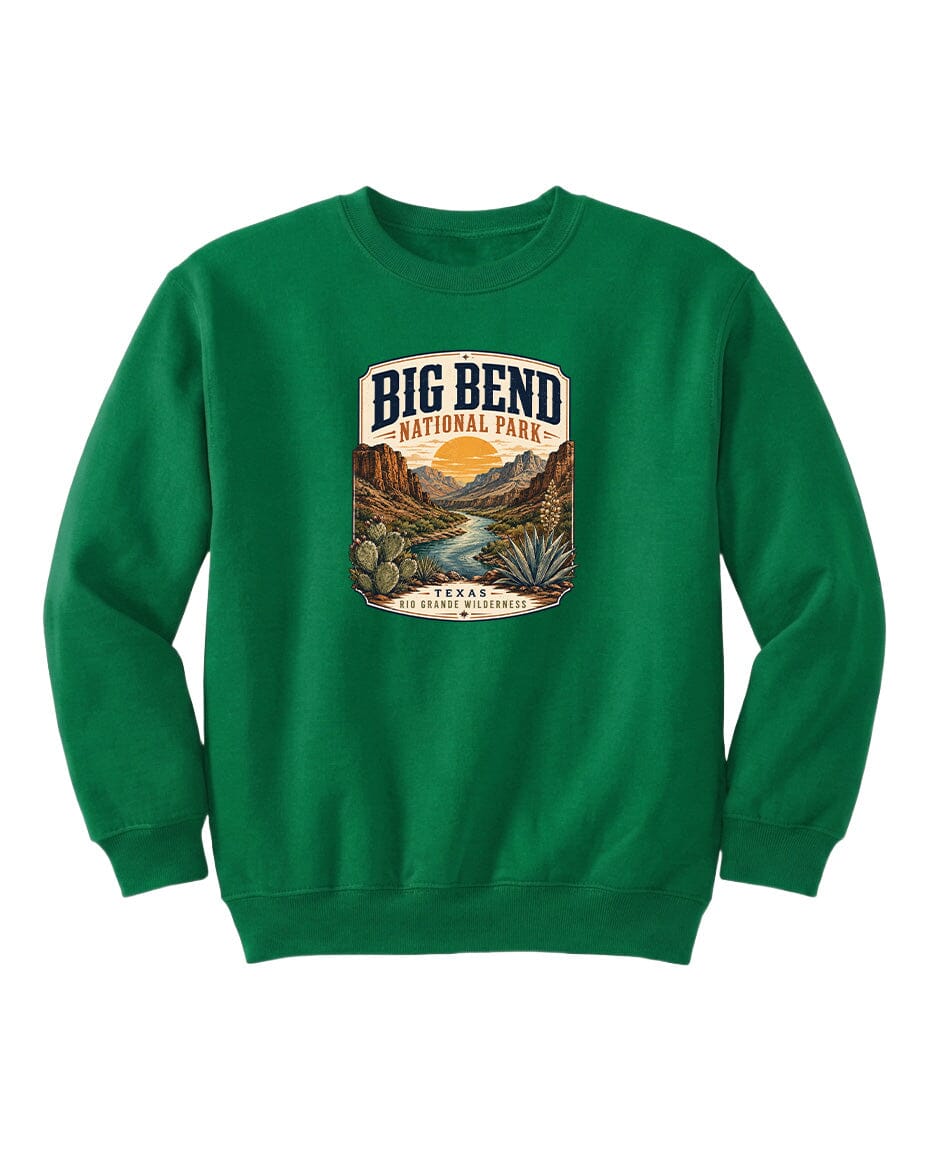 YOUTH Big Bend National Park Badge Chest Logo T Shirt | Hoodie | Long Sleeve | Sweatshirt | Crew Neck | Tank Top 1 Fiesta Doodle waterproof vinyl sticker. dishwasher safe outdoor sticker.
