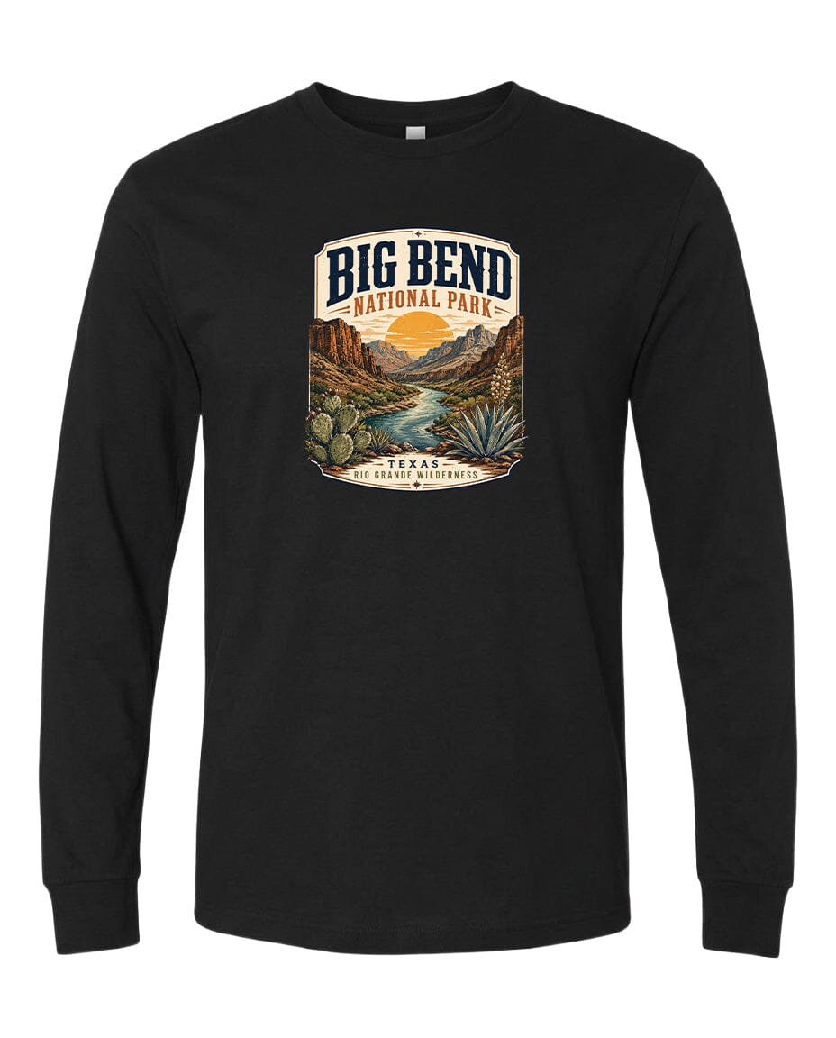 YOUTH Big Bend National Park Badge Chest Logo T Shirt | Hoodie | Long Sleeve | Sweatshirt | Crew Neck | Tank Top 1 Fiesta Doodle waterproof vinyl sticker. dishwasher safe outdoor sticker.