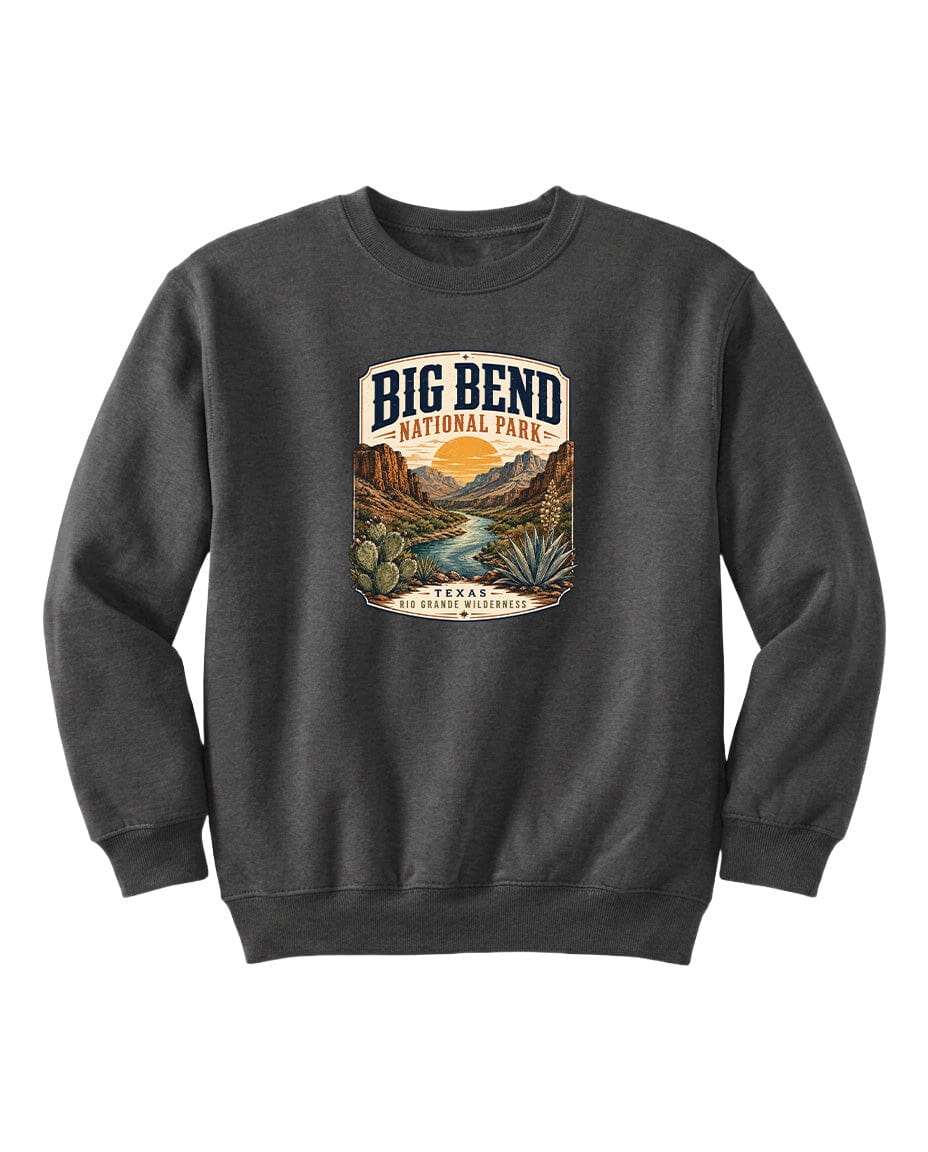 YOUTH Big Bend National Park Badge Chest Logo T Shirt | Hoodie | Long Sleeve | Sweatshirt | Crew Neck | Tank Top 1 Fiesta Doodle waterproof vinyl sticker. dishwasher safe outdoor sticker.