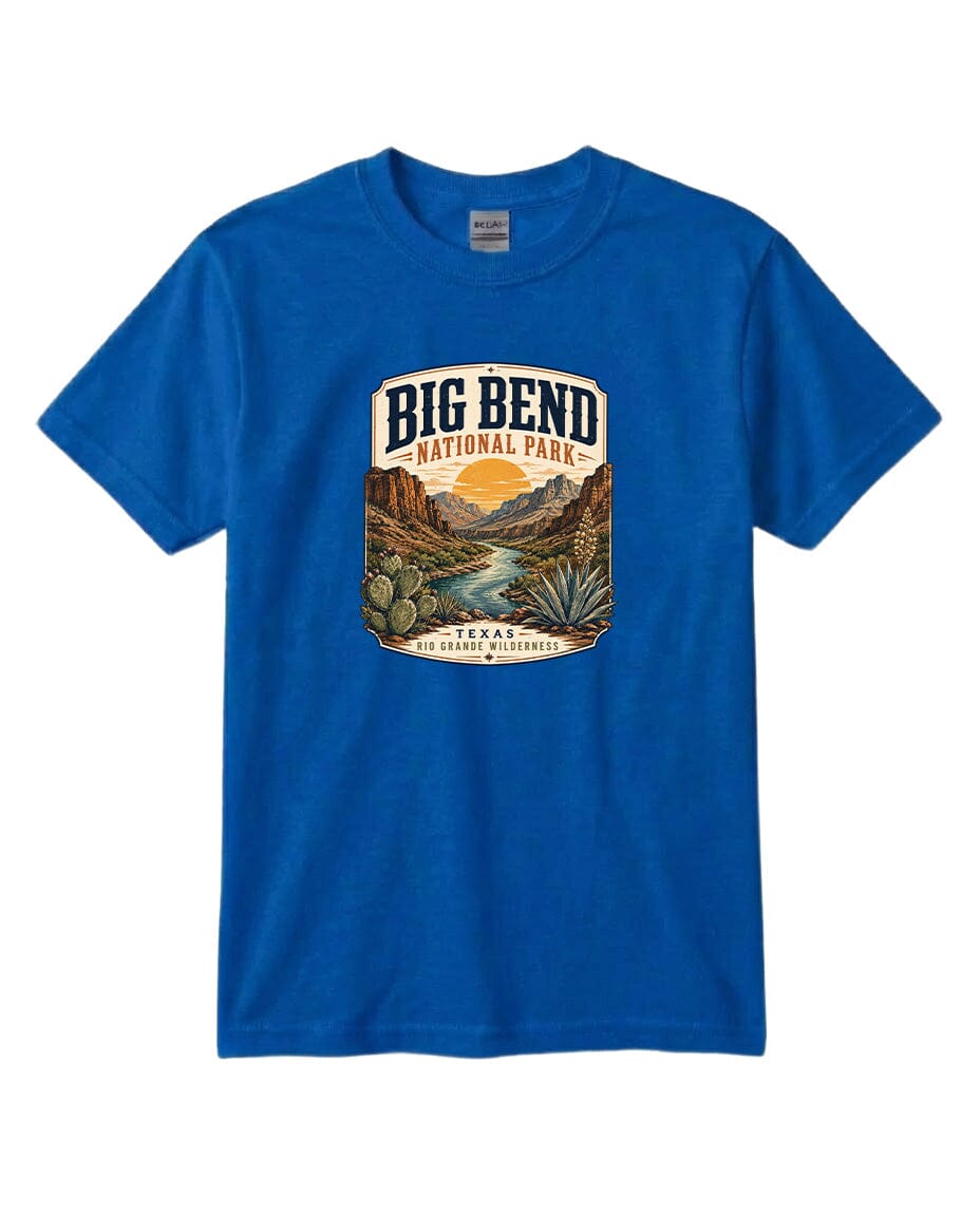 YOUTH Big Bend National Park Badge Chest Logo T Shirt | Hoodie | Long Sleeve | Sweatshirt | Crew Neck | Tank Top 1 Fiesta Doodle waterproof vinyl sticker. dishwasher safe outdoor sticker.