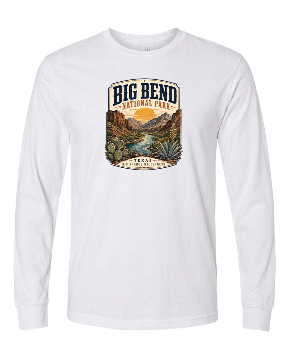 YOUTH Big Bend National Park Badge Chest Logo T Shirt | Hoodie | Long Sleeve | Sweatshirt | Crew Neck | Tank Top 1 Fiesta Doodle waterproof vinyl sticker. dishwasher safe outdoor sticker.