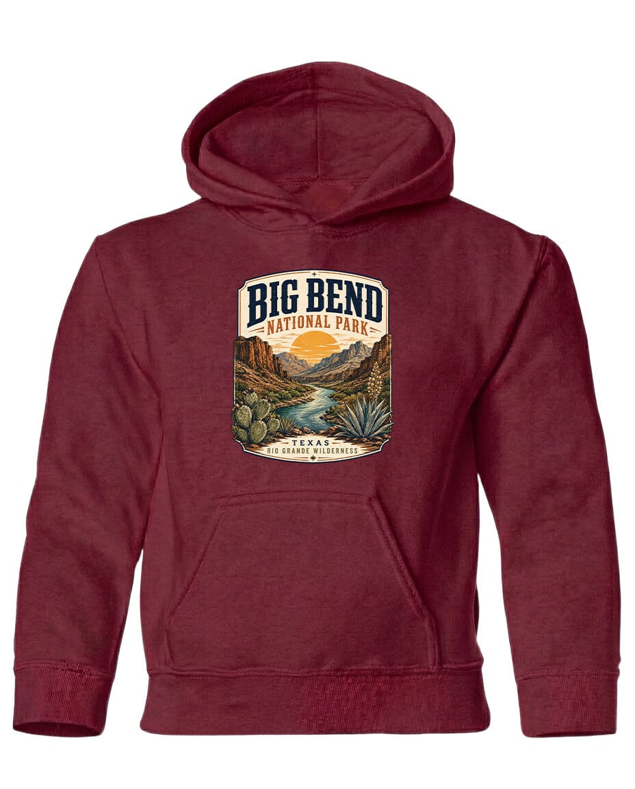 YOUTH Big Bend National Park Badge Chest Logo T Shirt | Hoodie | Long Sleeve | Sweatshirt | Crew Neck | Tank Top 1 Fiesta Doodle waterproof vinyl sticker. dishwasher safe outdoor sticker.