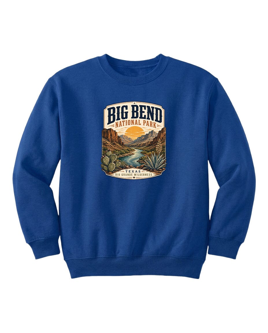 YOUTH Big Bend National Park Badge Chest Logo T Shirt | Hoodie | Long Sleeve | Sweatshirt | Crew Neck | Tank Top 1 Fiesta Doodle waterproof vinyl sticker. dishwasher safe outdoor sticker.