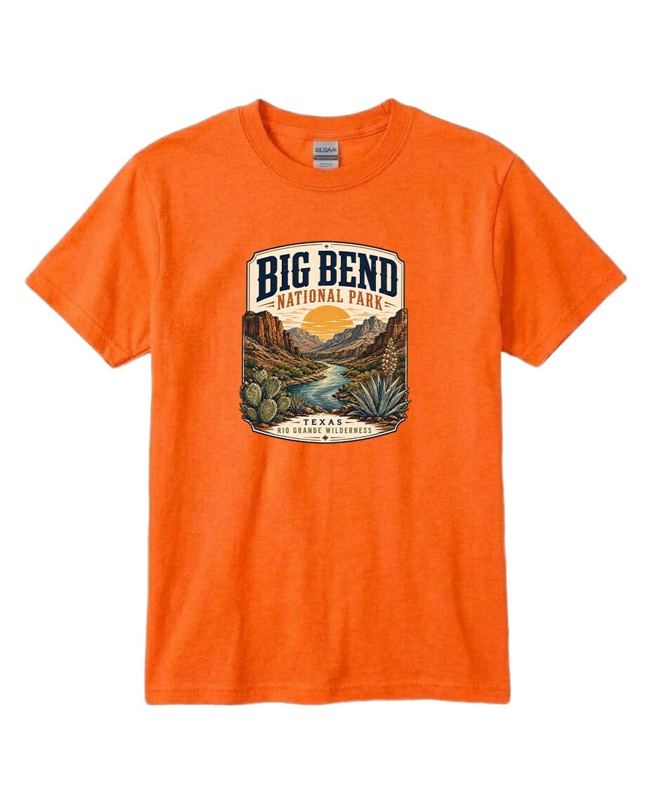 YOUTH Big Bend National Park Badge Chest Logo T Shirt | Hoodie | Long Sleeve | Sweatshirt | Crew Neck | Tank Top 1 Fiesta Doodle waterproof vinyl sticker. dishwasher safe outdoor sticker.