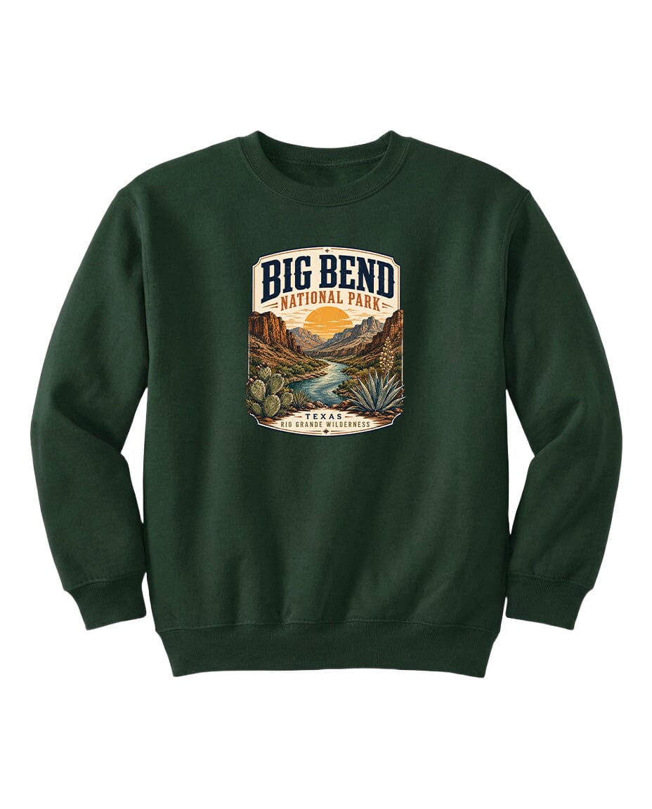 YOUTH Big Bend National Park Badge Chest Logo T Shirt | Hoodie | Long Sleeve | Sweatshirt | Crew Neck | Tank Top 1 Fiesta Doodle waterproof vinyl sticker. dishwasher safe outdoor sticker.