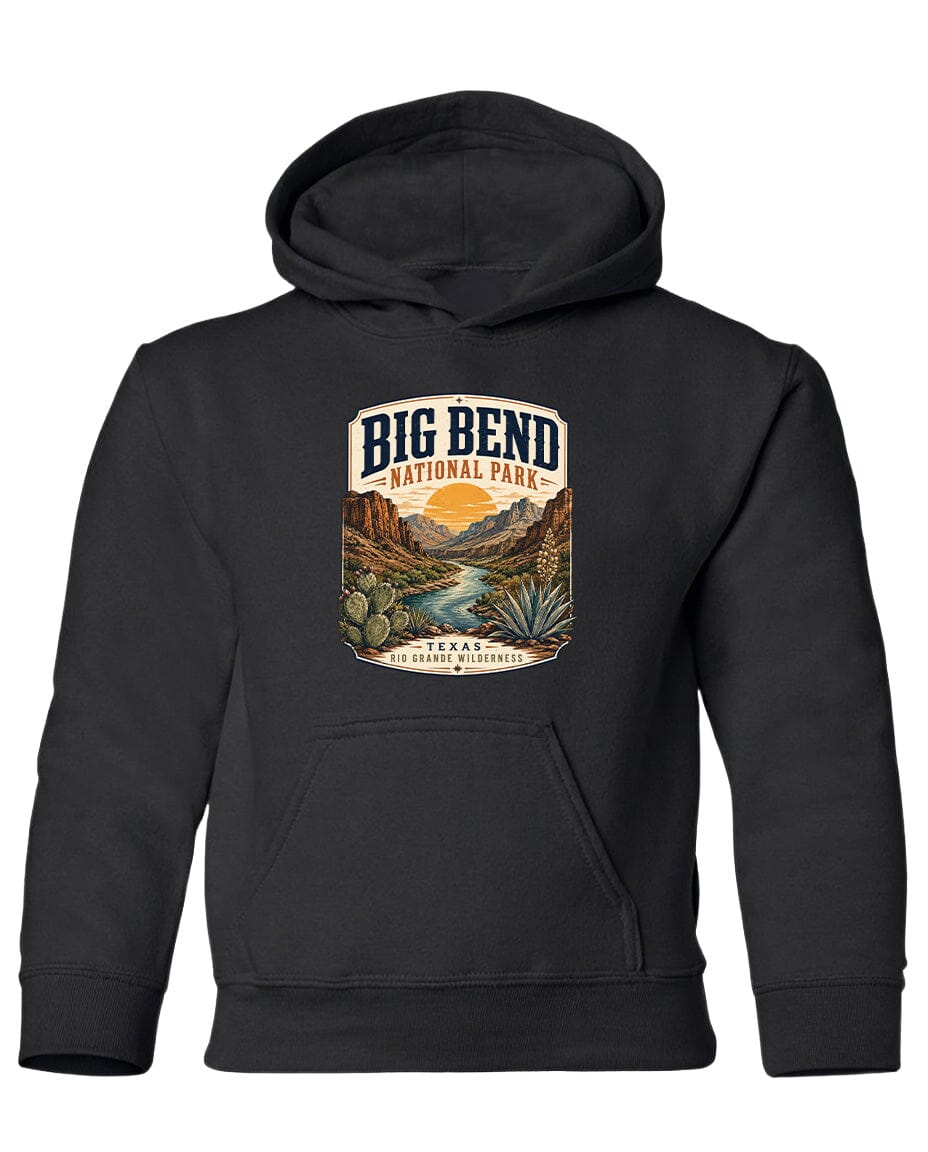 YOUTH Big Bend National Park Badge Chest Logo T Shirt | Hoodie | Long Sleeve | Sweatshirt | Crew Neck | Tank Top 1 Fiesta Doodle waterproof vinyl sticker. dishwasher safe outdoor sticker.
