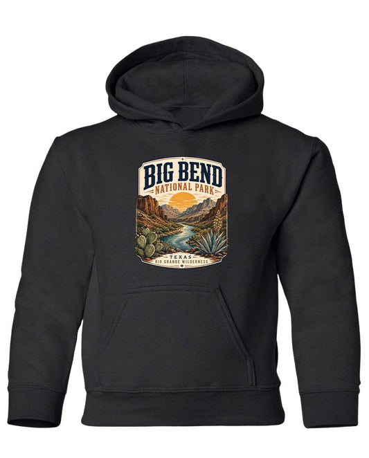 YOUTH Big Bend National Park Badge Chest Logo T Shirt | Hoodie | Long Sleeve | Sweatshirt | Crew Neck | Tank Top 1 Fiesta Doodle waterproof vinyl sticker. dishwasher safe outdoor sticker.