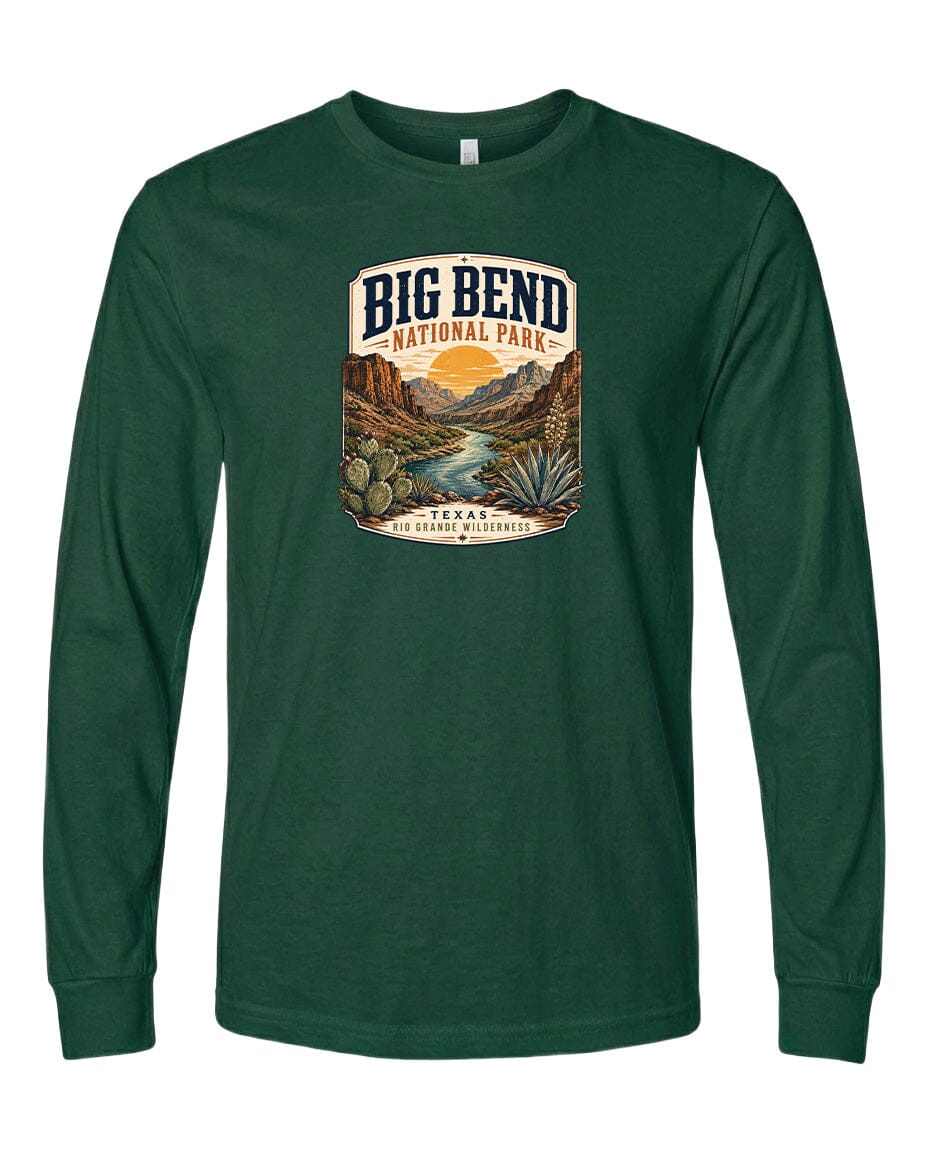 YOUTH Big Bend National Park Badge Chest Logo T Shirt | Hoodie | Long Sleeve | Sweatshirt | Crew Neck | Tank Top 1 Fiesta Doodle waterproof vinyl sticker. dishwasher safe outdoor sticker.