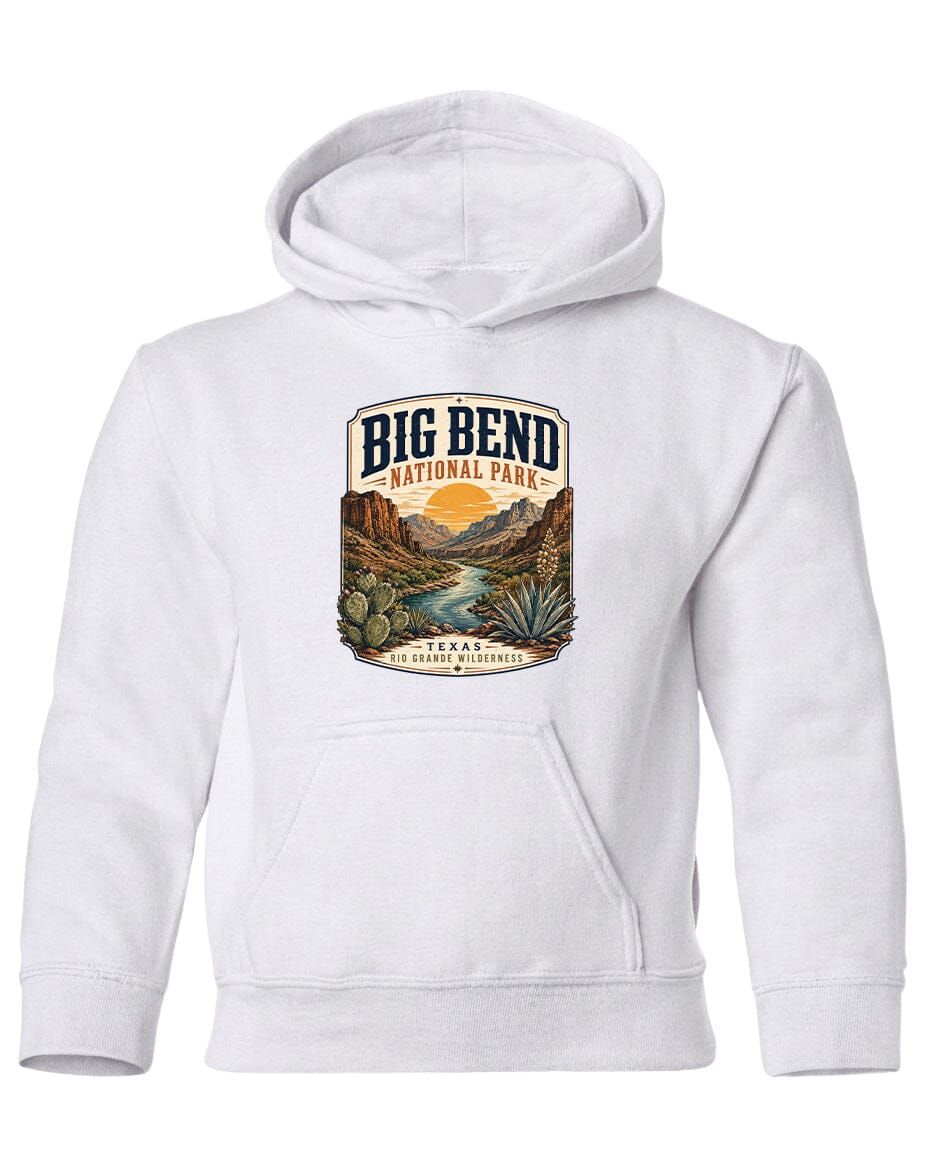 YOUTH Big Bend National Park Badge Chest Logo T Shirt | Hoodie | Long Sleeve | Sweatshirt | Crew Neck | Tank Top 1 Fiesta Doodle waterproof vinyl sticker. dishwasher safe outdoor sticker.