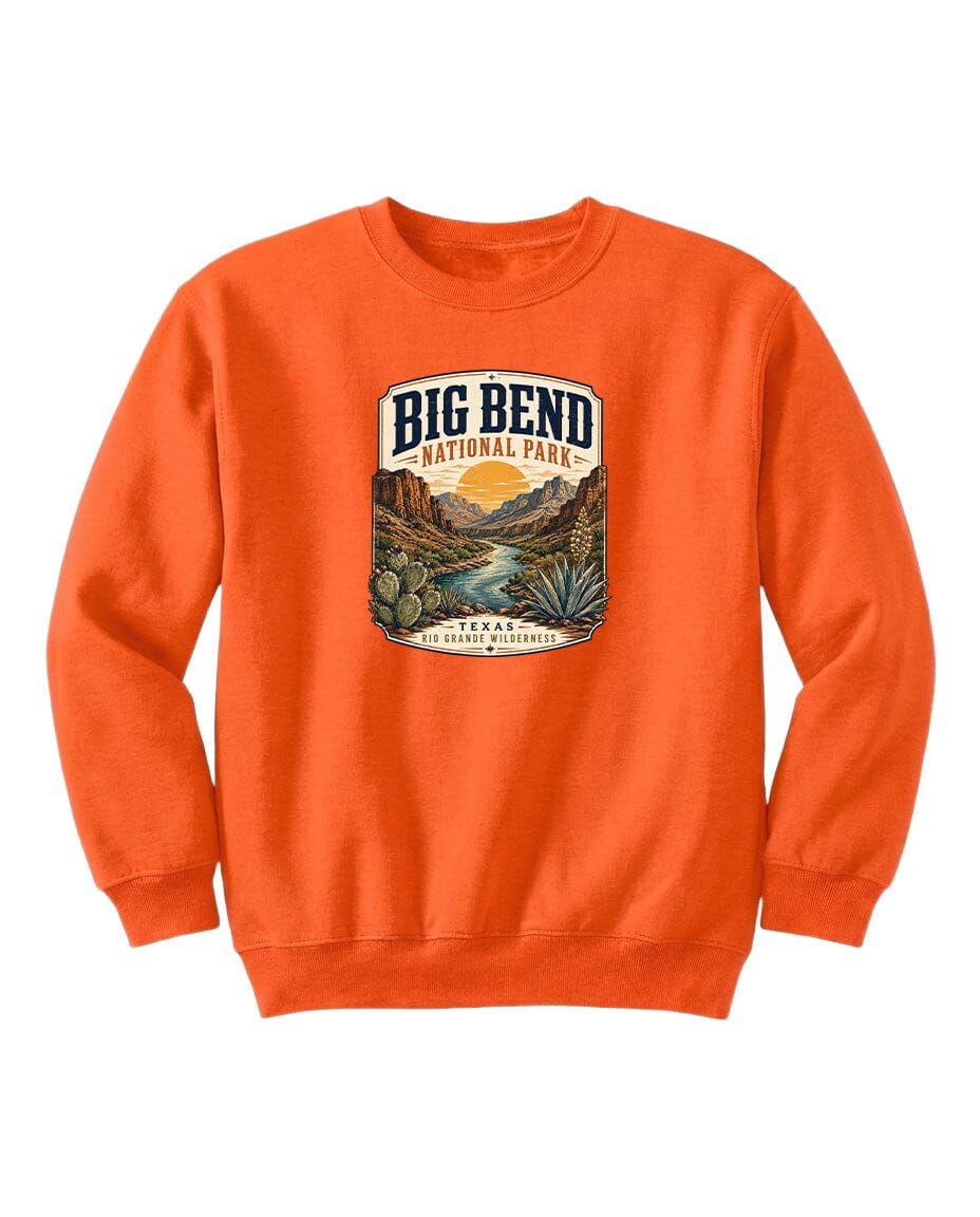 YOUTH Big Bend National Park Badge Chest Logo T Shirt | Hoodie | Long Sleeve | Sweatshirt | Crew Neck | Tank Top 1 Fiesta Doodle waterproof vinyl sticker. dishwasher safe outdoor sticker.