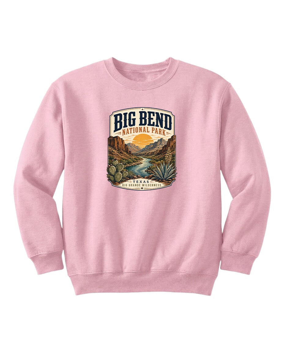 YOUTH Big Bend National Park Badge Chest Logo T Shirt | Hoodie | Long Sleeve | Sweatshirt | Crew Neck | Tank Top 1 Fiesta Doodle waterproof vinyl sticker. dishwasher safe outdoor sticker.