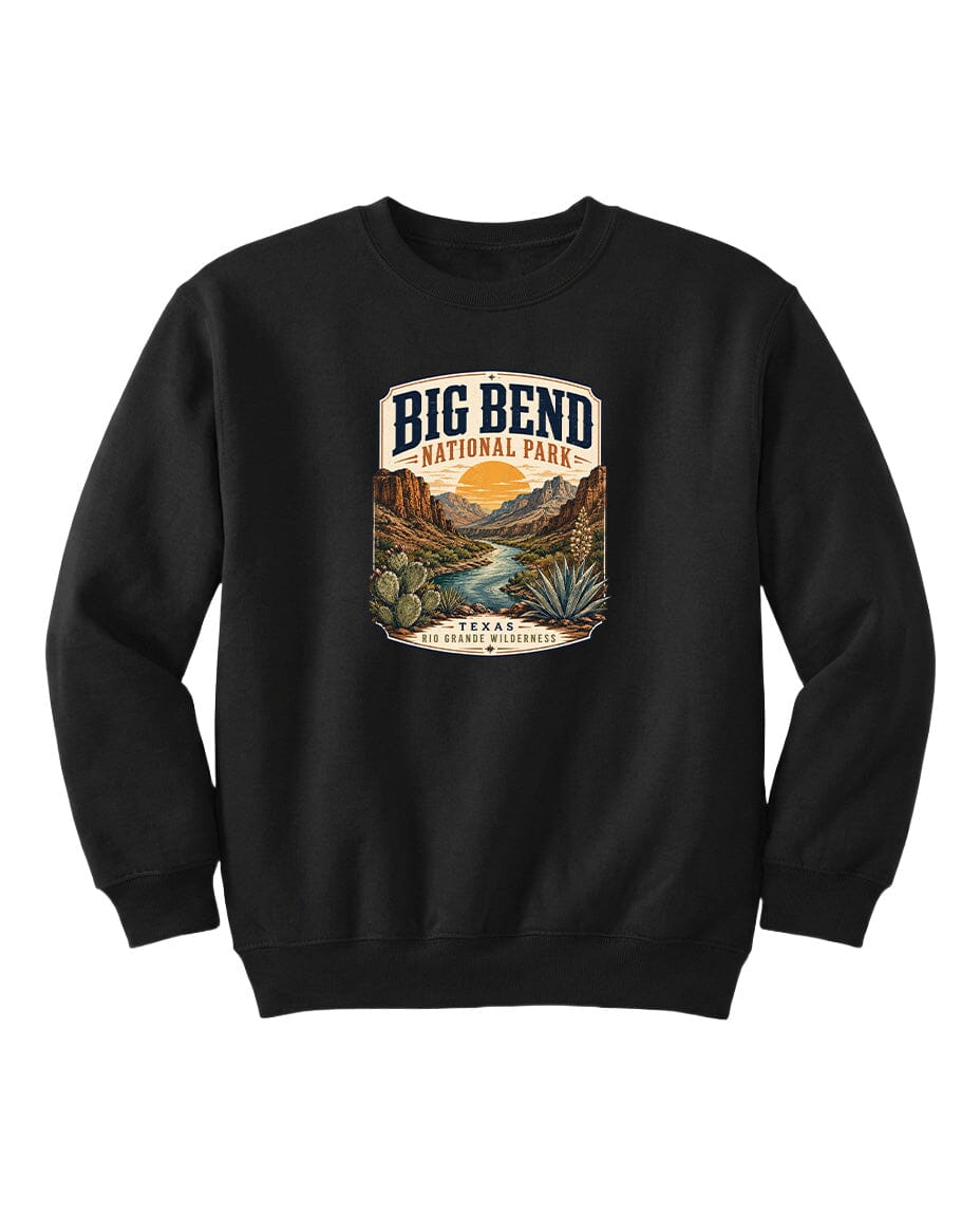 YOUTH Big Bend National Park Badge Chest Logo T Shirt | Hoodie | Long Sleeve | Sweatshirt | Crew Neck | Tank Top 1 Fiesta Doodle waterproof vinyl sticker. dishwasher safe outdoor sticker.