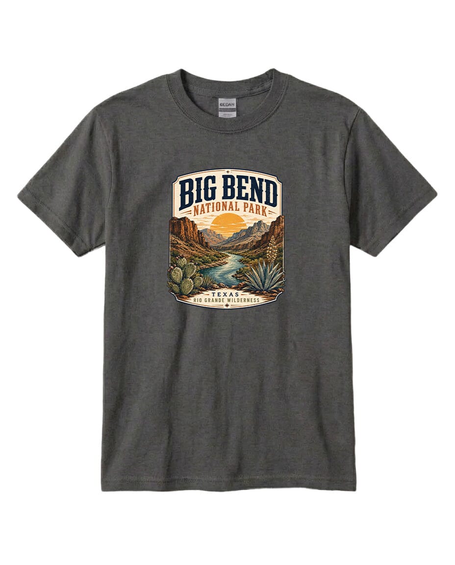 YOUTH Big Bend National Park Badge Chest Logo T Shirt | Hoodie | Long Sleeve | Sweatshirt | Crew Neck | Tank Top 1 Fiesta Doodle waterproof vinyl sticker. dishwasher safe outdoor sticker.