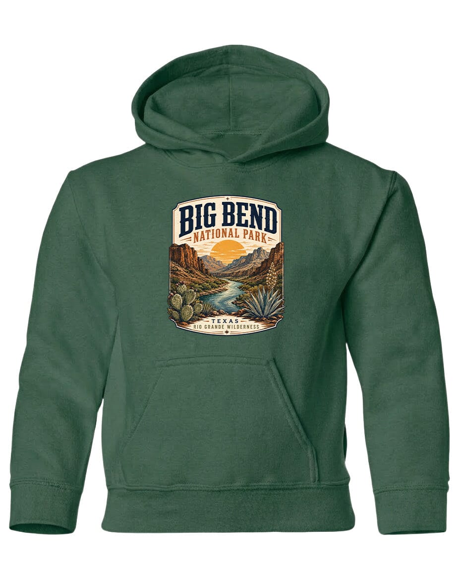 YOUTH Big Bend National Park Badge Chest Logo T Shirt | Hoodie | Long Sleeve | Sweatshirt | Crew Neck | Tank Top 1 Fiesta Doodle waterproof vinyl sticker. dishwasher safe outdoor sticker.