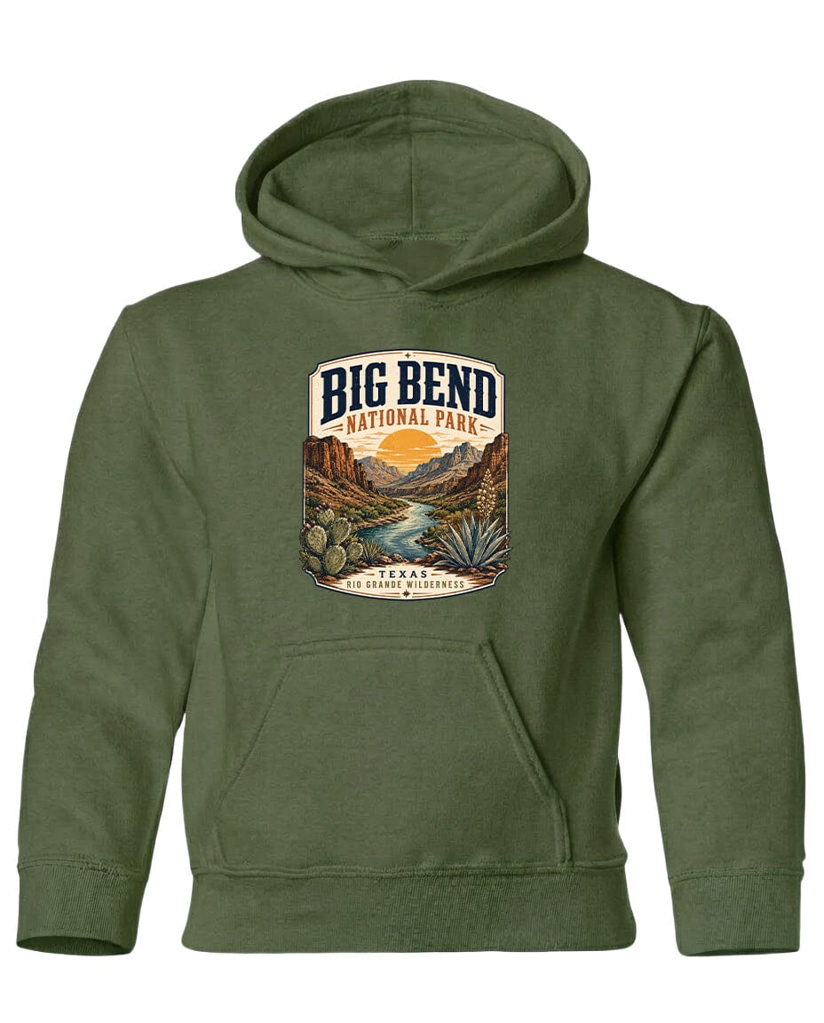 YOUTH Big Bend National Park Badge Chest Logo T Shirt | Hoodie | Long Sleeve | Sweatshirt | Crew Neck | Tank Top 1 Fiesta Doodle waterproof vinyl sticker. dishwasher safe outdoor sticker.
