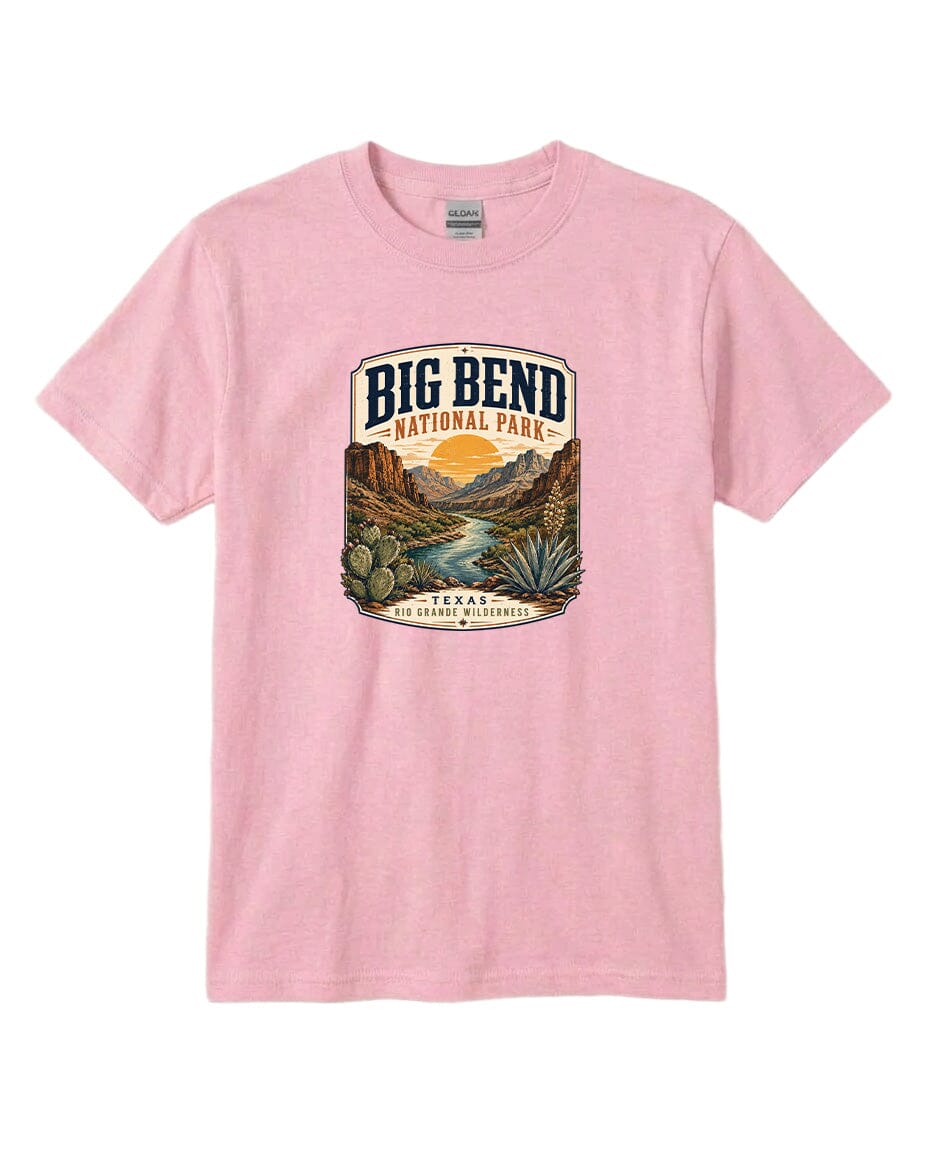 YOUTH Big Bend National Park Badge Chest Logo T Shirt | Hoodie | Long Sleeve | Sweatshirt | Crew Neck | Tank Top 1 Fiesta Doodle waterproof vinyl sticker. dishwasher safe outdoor sticker.