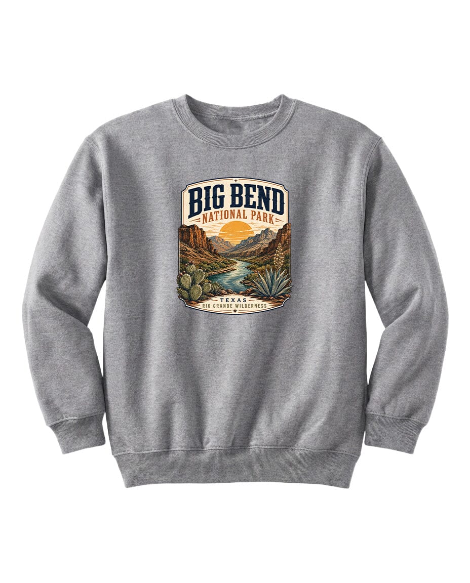 YOUTH Big Bend National Park Badge Chest Logo T Shirt | Hoodie | Long Sleeve | Sweatshirt | Crew Neck | Tank Top 1 Fiesta Doodle waterproof vinyl sticker. dishwasher safe outdoor sticker.